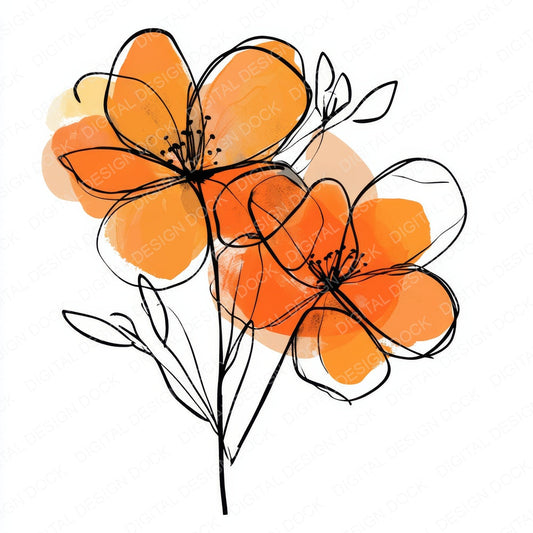 Rusty Orange Abstract Flowers fussy cut sheet in A4 format showing all 12 designs on one printable page