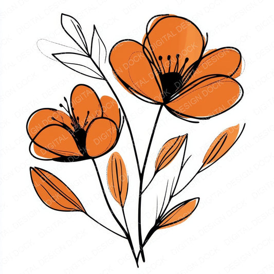 Rusty Orange Abstract Flowers fussy cut sheet in US Letter format showing all 12 designs on one printable page