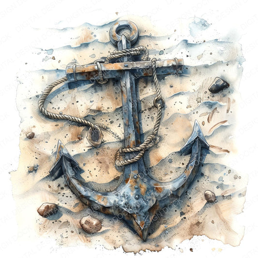 Rusty Ship Anchor fussy cut sheet in A4 format showing all 12 designs on one printable page