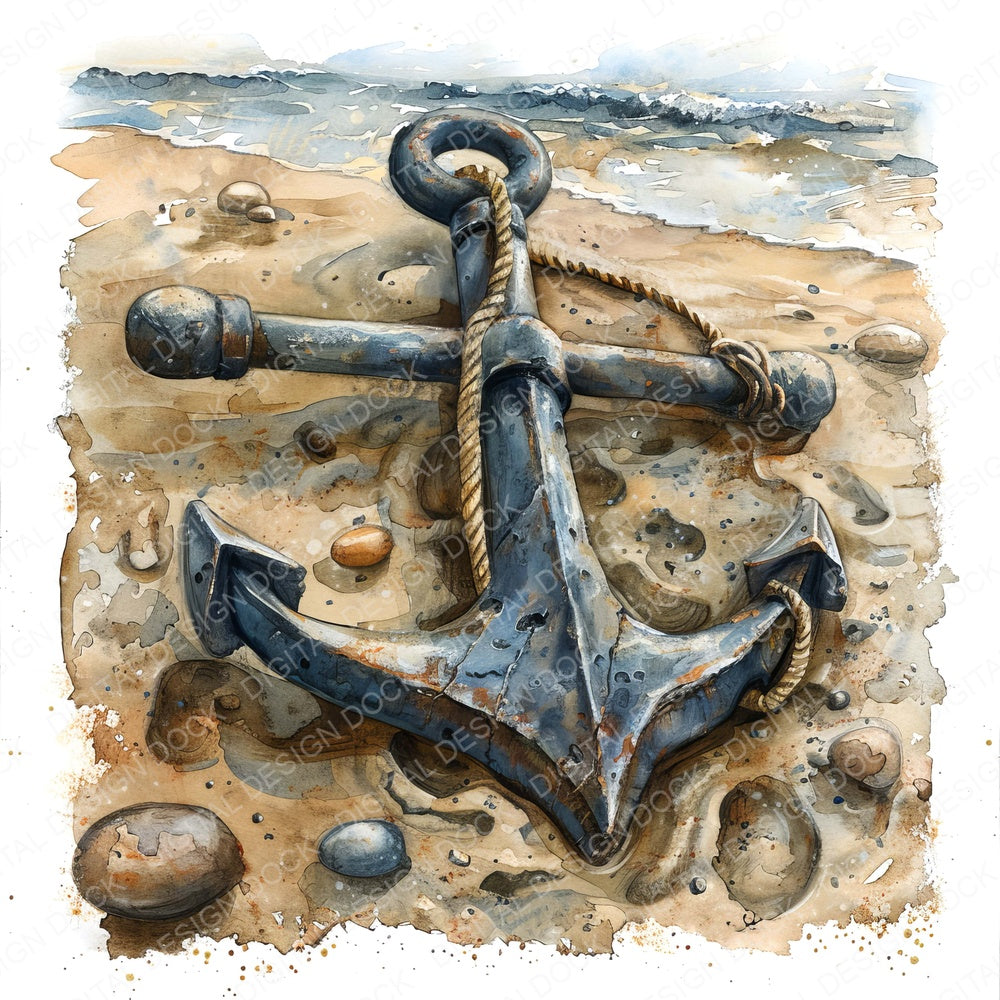 Rusty Ship Anchor fussy cut sheet in US Letter format showing all 12 designs on one printable page