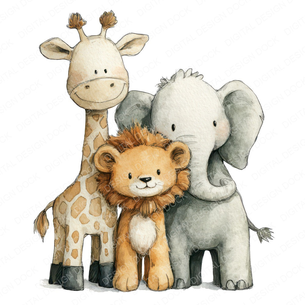 Safari Animals Friends fussy cut sheet in US Letter format showing all 12 designs on one printable page