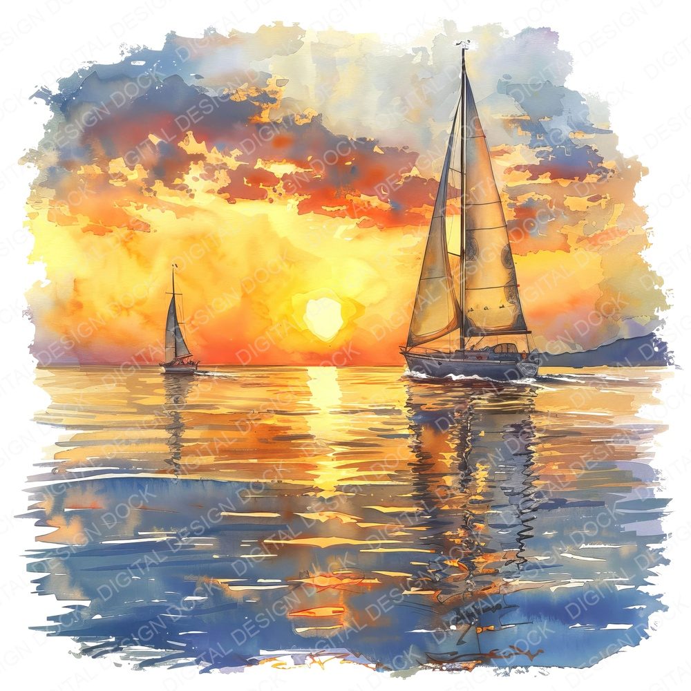 Sailboats at Sunset Clipart Set (DDD006483)