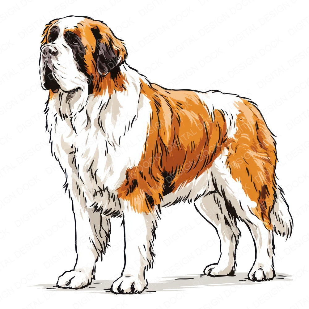 Single Saint Bernard Watercolour Dog clipart design shown full size