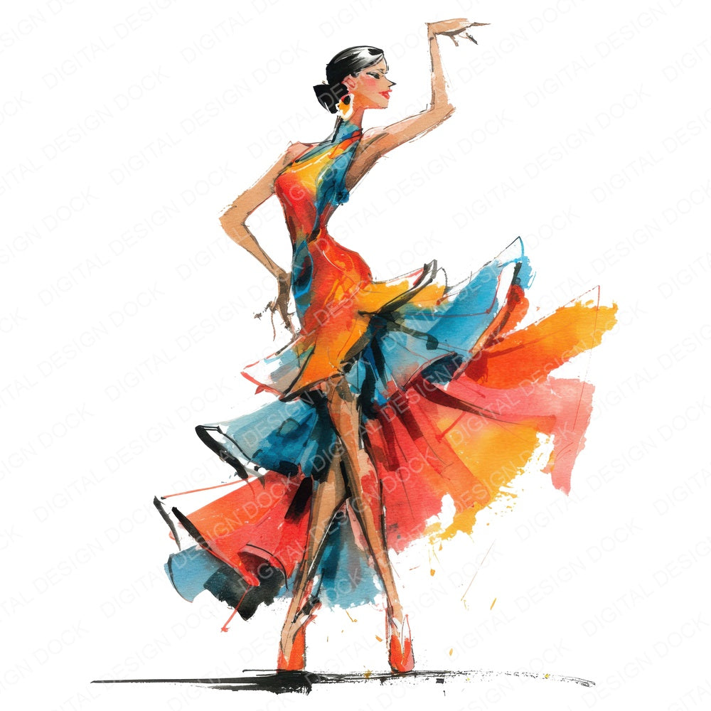 Salsa Dancer Woman fussy cut sheet in A4 format showing all 12 designs on one printable page