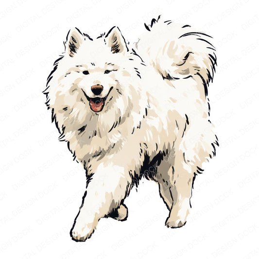 Single Samoyed Watercolour Dog clipart design shown full size