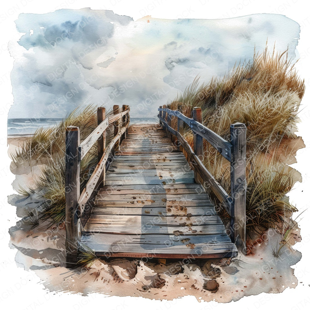 Sand Dunes Wooden Broadwalk fussy cut sheet in A4 format showing all 12 designs on one printable page