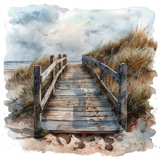 Sand Dunes Wooden Broadwalk fussy cut sheet in A4 format showing all 12 designs on one printable page