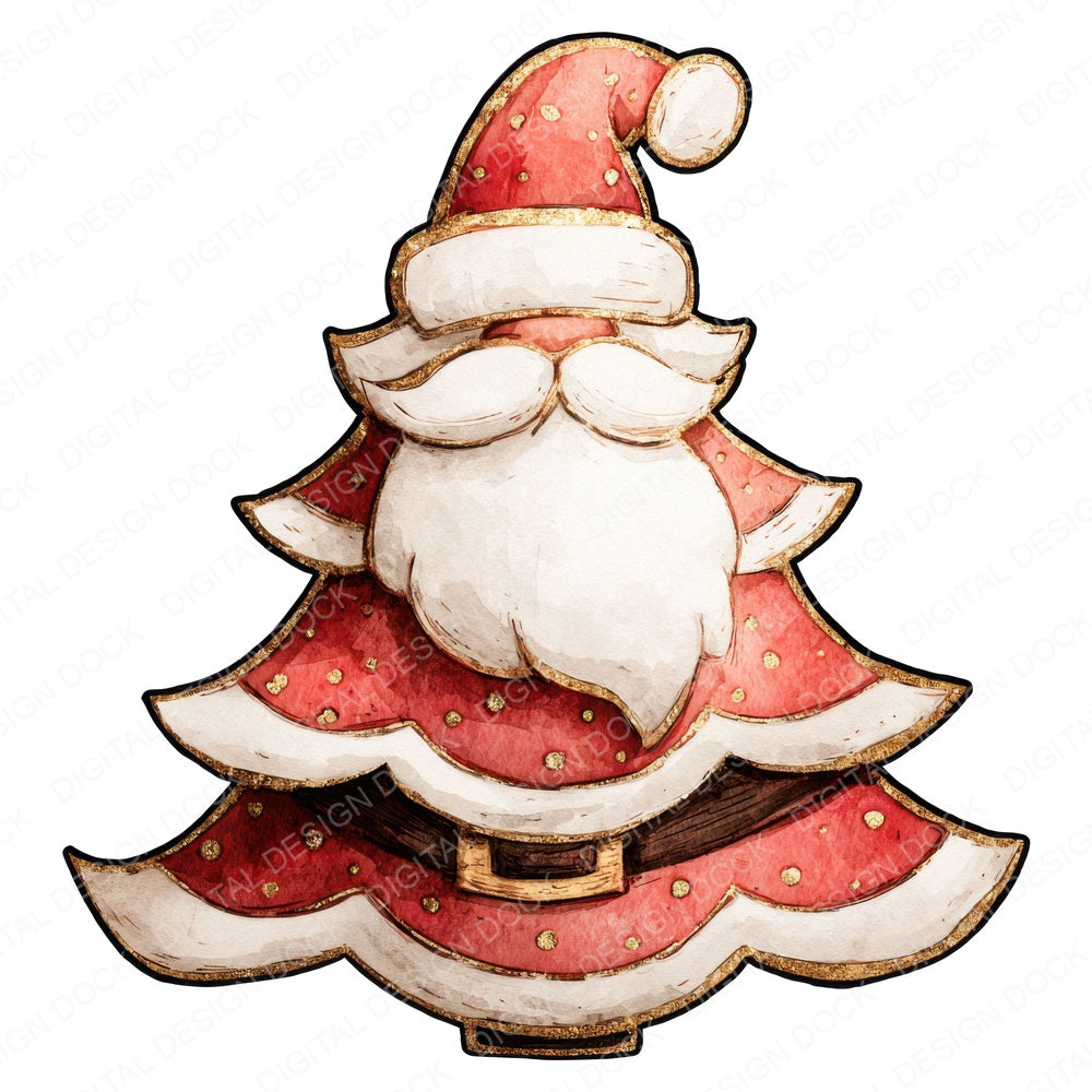 Santa Christmas Tree fussy cut sheet in US Letter format showing all 12 designs on one printable page