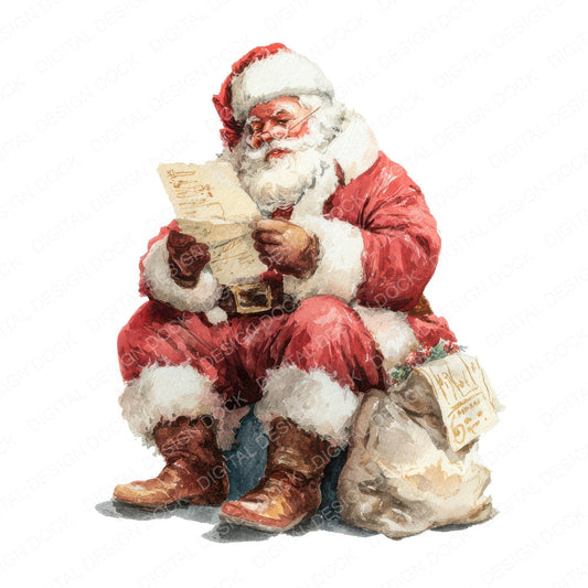 Santa Reading Letters fussy cut sheet in A4 format showing all 12 designs on one printable page
