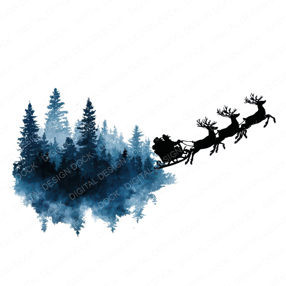 Santa Reindeer Forest Silhouette fussy cut sheet in A4 format showing all 12 designs on one printable page