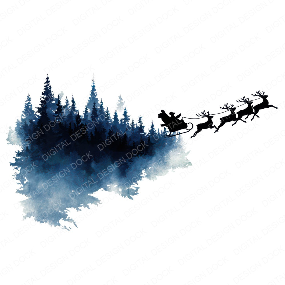 Santa Reindeer Forest Silhouette fussy cut sheet in US Letter format showing all 12 designs on one printable page