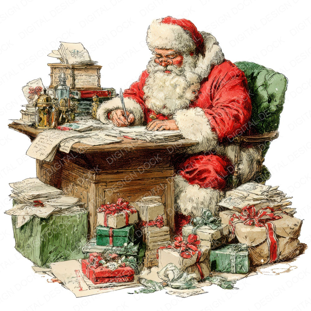 Santa Writing Letters fussy cut sheet in A4 format showing all 12 designs on one printable page