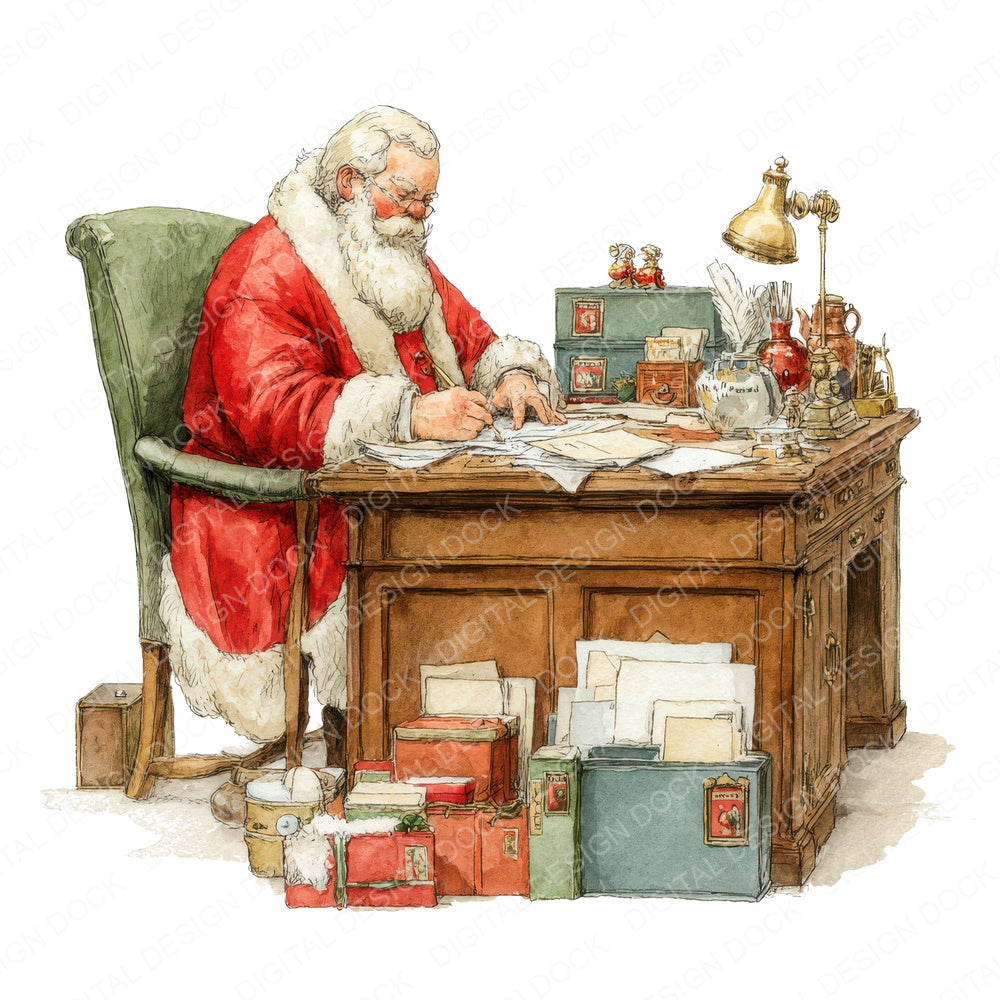 Santa Writing Letters fussy cut sheet in US Letter format showing all 12 designs on one printable page