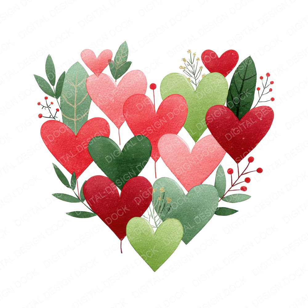 Scandinavian Love Heart Design fussy cut sheet in US Letter format showing all 12 designs on one printable page