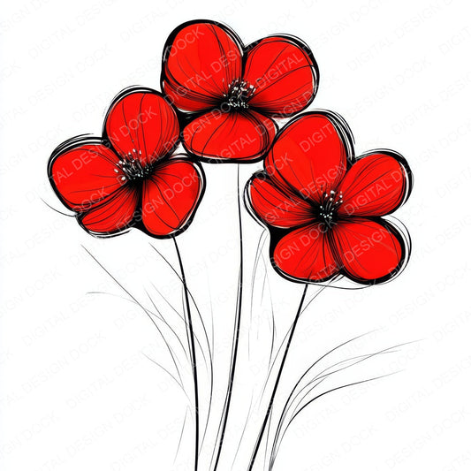 Scarlet Red Abstract Flowers fussy cut sheet in A4 format showing all 12 designs on one printable page