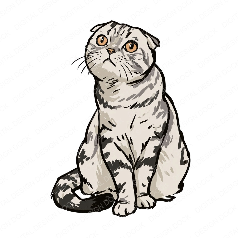 Another Scottish Fold Watercolour Cat design shown full size