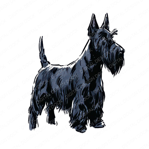 Single Scottish Terrier Watercolour Dog clipart design shown full size