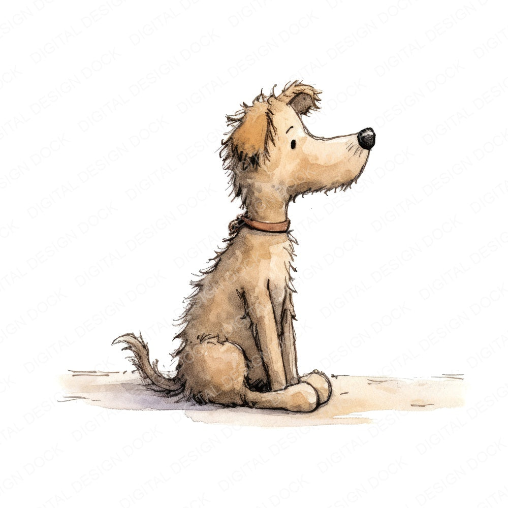 Scruffy Dog Cartoon fussy cut sheet in A4 format showing all 12 designs on one printable page
