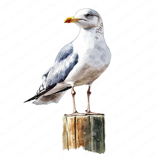 Seagull Perched fussy cut sheet in A4 format showing all 12 designs on one printable page