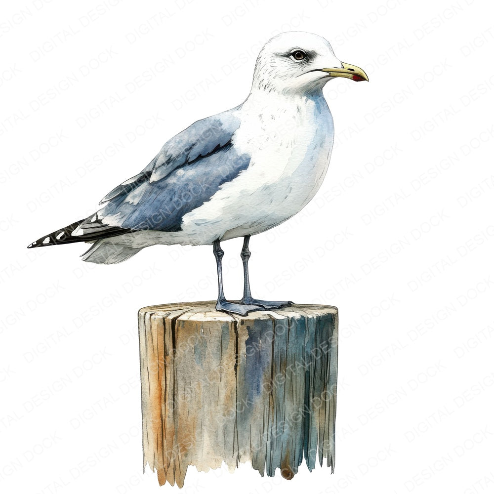 Seagull Perched fussy cut sheet in US Letter format showing all 12 designs on one printable page