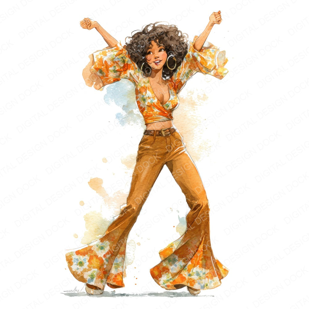 Seventies Disco Dancer fussy cut sheet in A4 format showing all 12 designs on one printable page