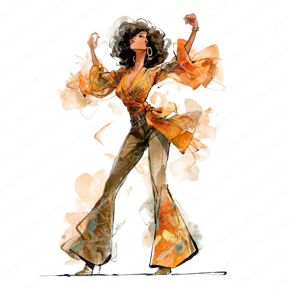 Seventies Disco Dancer fussy cut sheet in US Letter format showing all 12 designs on one printable page