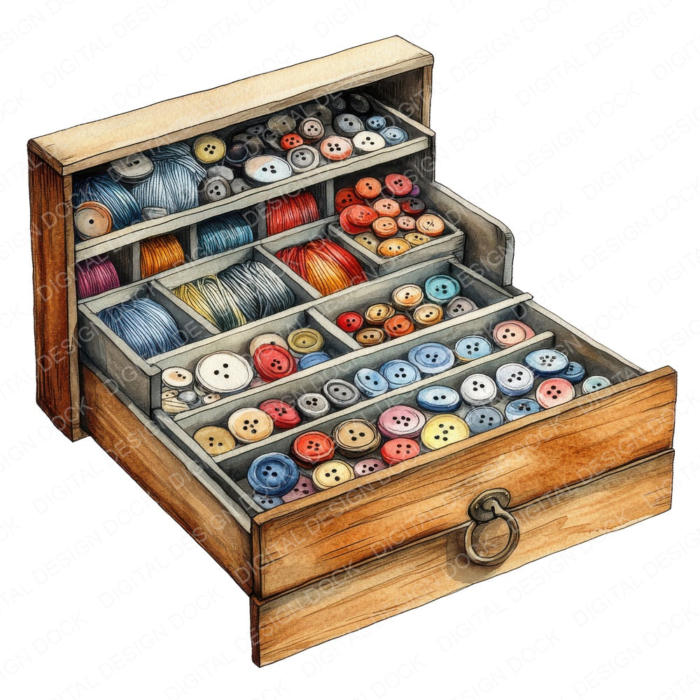 Sewing Notions Drawer fussy cut sheet in A4 format showing all 12 designs on one printable page