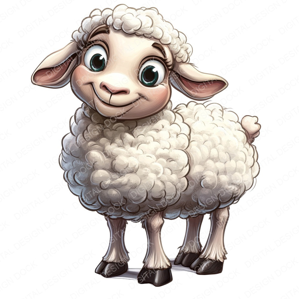 Sheep Cartoon Character fussy cut sheet in A4 format showing all 12 designs on one printable page