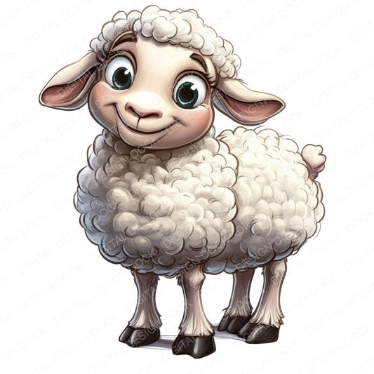 Sheep Cartoon Character fussy cut sheet in A4 format showing all 12 designs on one printable page