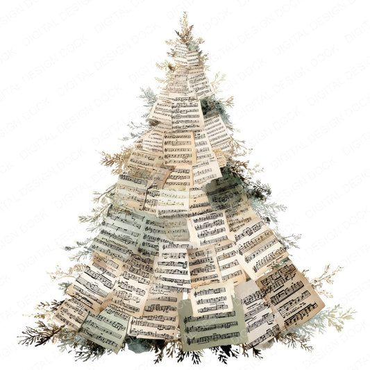 Sheet Music Christmas Tree fussy cut sheet in A4 format showing all 12 designs on one printable page