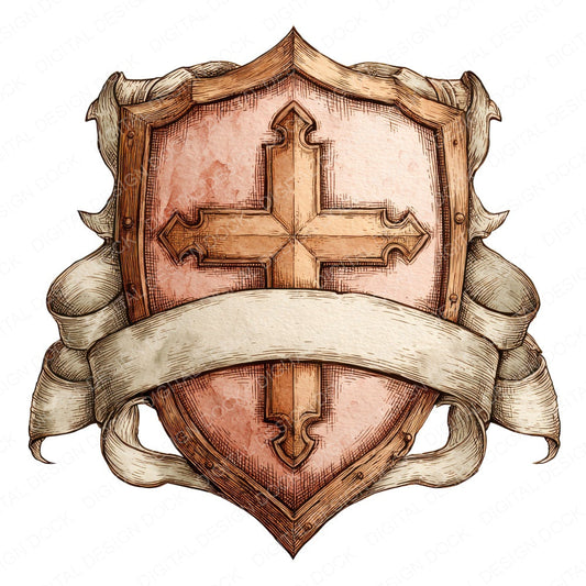 Shield Crest Banner fussy cut sheet in US Letter format showing all 12 designs on one printable page