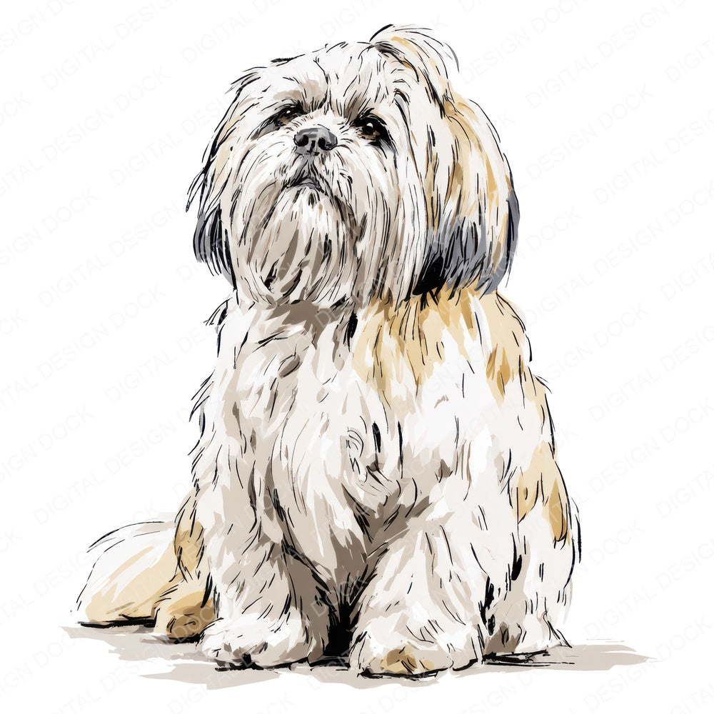 Single Shih Tzu Watercolour Dog design shown full size, also included as clipart