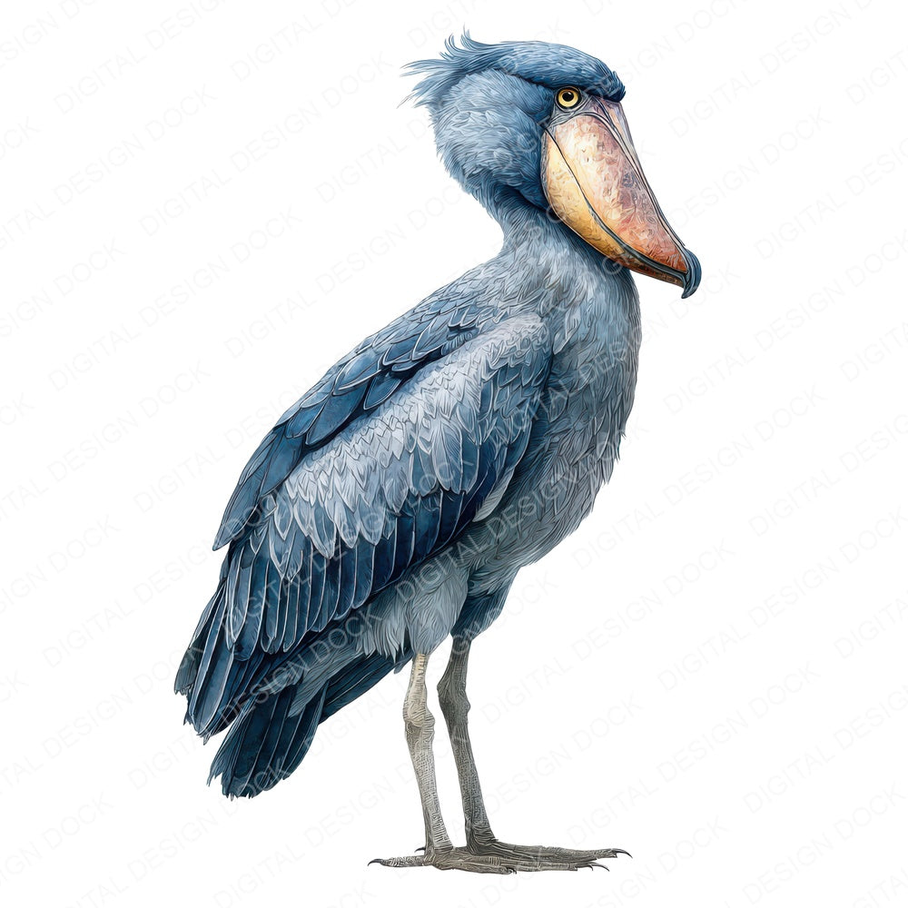 Shoebill Stork Exotic Bird fussy cut sheet in A4 format showing all 12 designs on one printable page