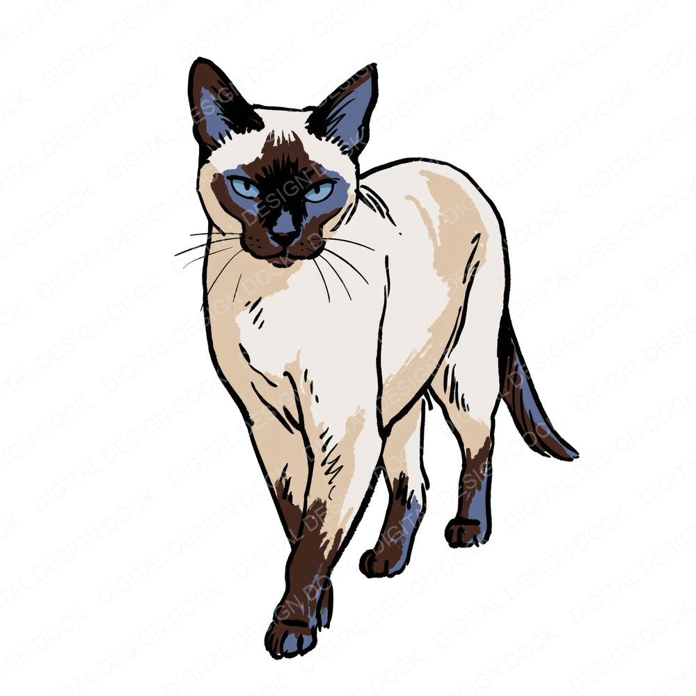 Another Siamese Watercolour Cat clipart design shown full size