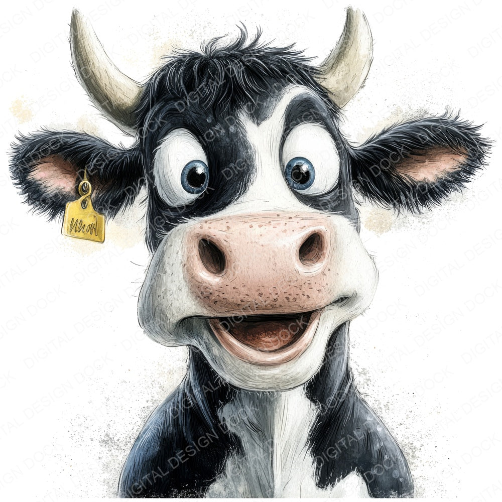 Silly Cow Cartoon fussy cut sheet in A4 format showing all 12 designs on one printable page