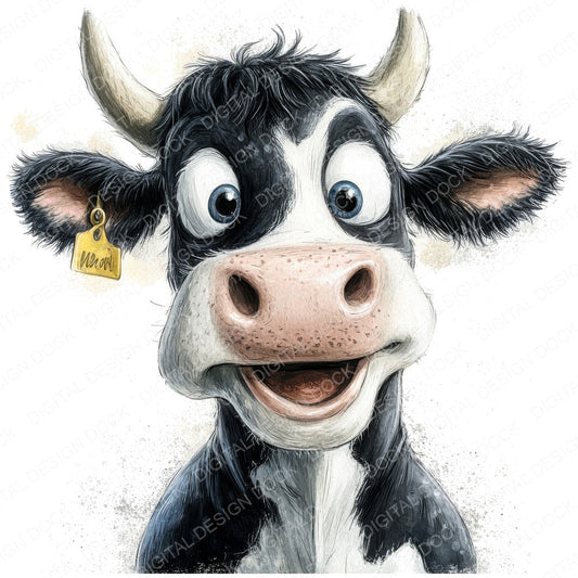 Silly Cow Cartoon fussy cut sheet in A4 format showing all 12 designs on one printable page