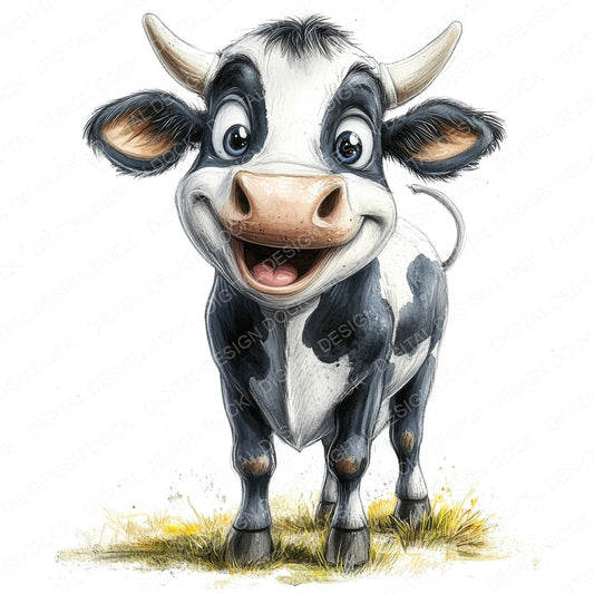 Silly Cow Cartoon fussy cut sheet in US Letter format showing all 12 designs on one printable page