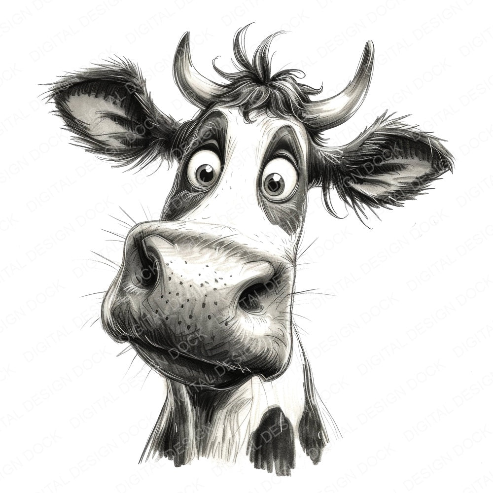 Silly Cow Sketch fussy cut sheet in A4 format showing all 12 designs on one printable page
