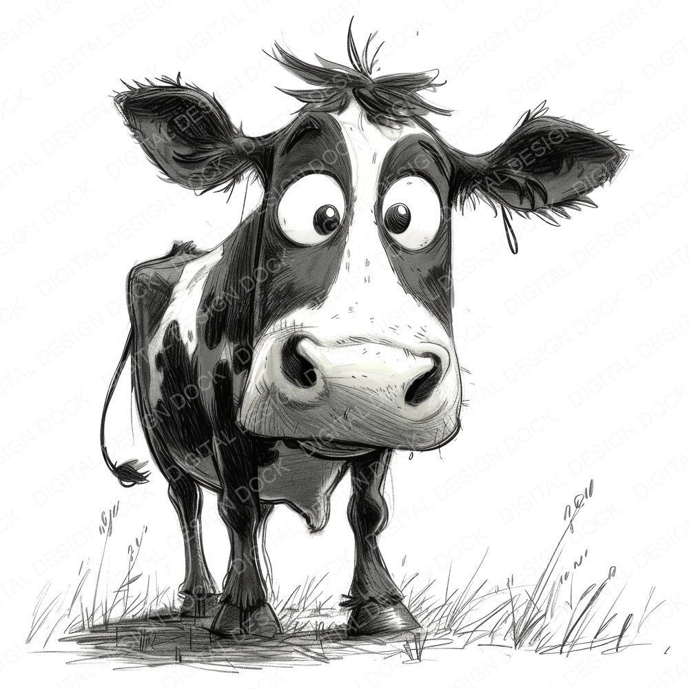 Silly Cow Sketch fussy cut sheet in US Letter format showing all 12 designs on one printable page