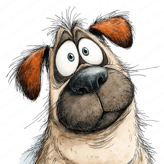 Silly Dog Character Portrait fussy cut sheet in A4 format showing all 12 designs on one printable page