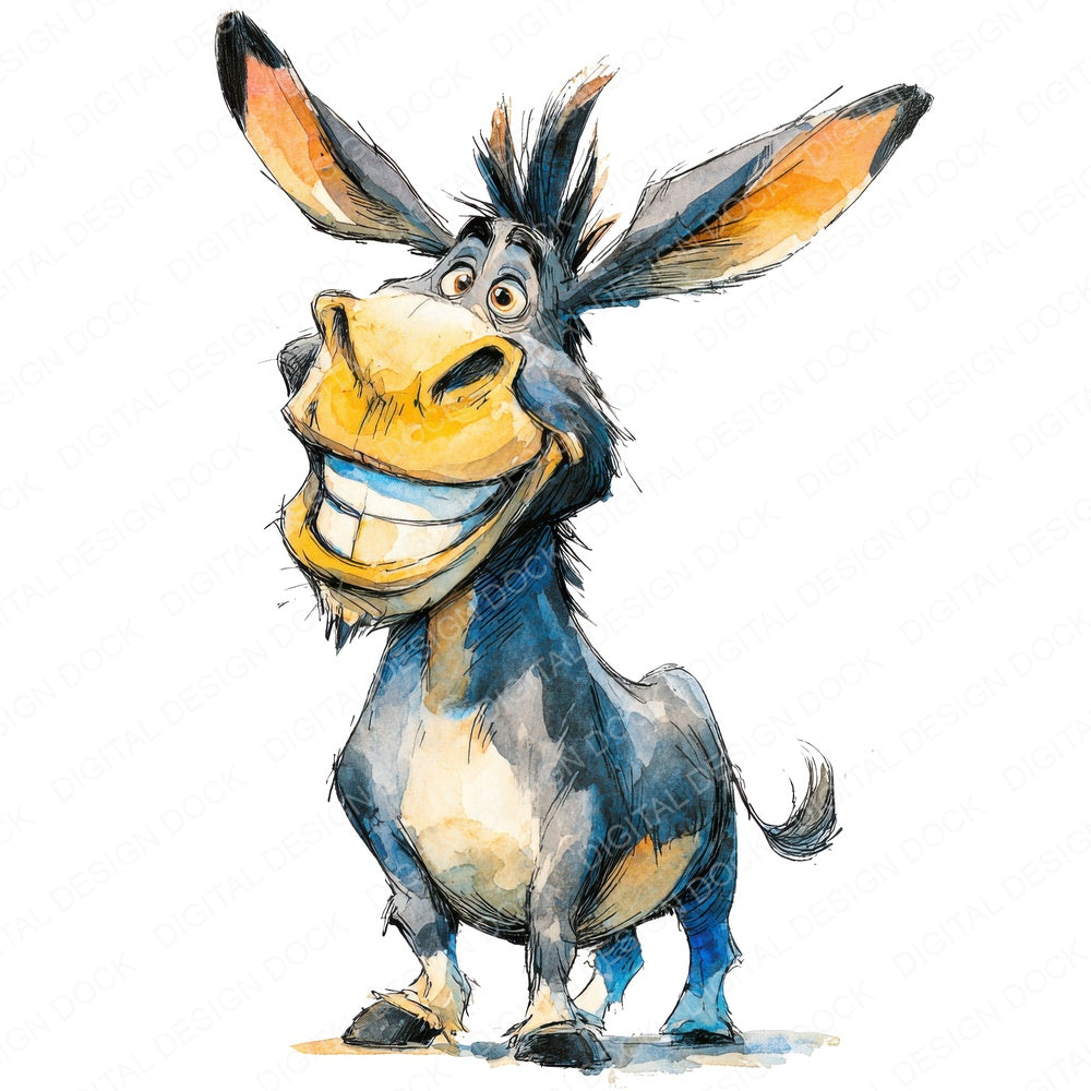 Silly Donkey Character fussy cut sheet in US Letter format showing all 12 designs on one printable page