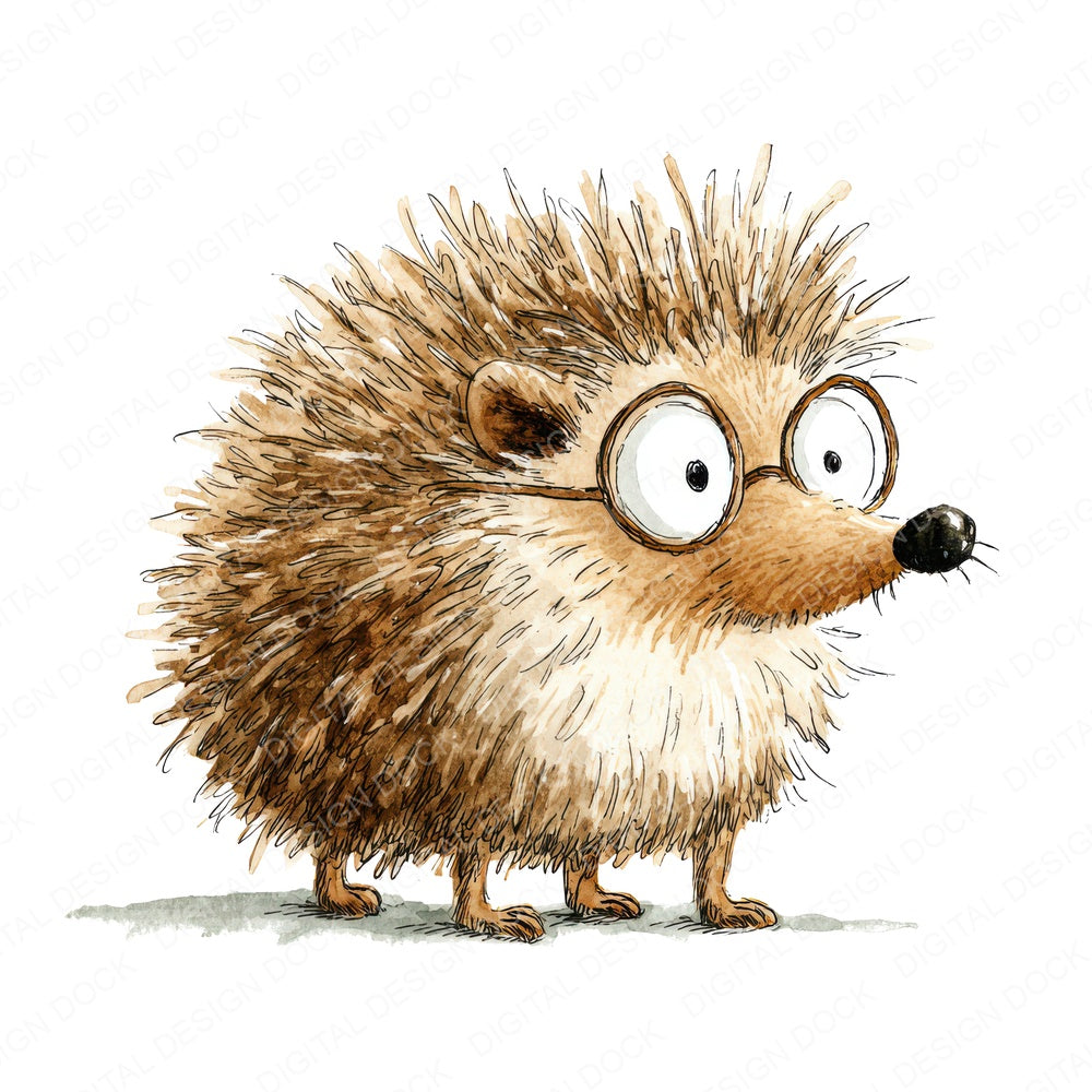 Silly Hedgehog Character Illustration fussy cut sheet in US Letter format showing all 12 designs on one printable page