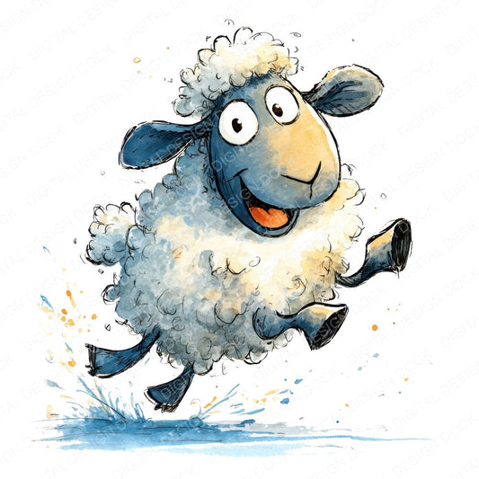 Silly Sheep Character fussy cut sheet in A4 format showing all 12 designs on one printable page