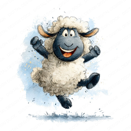 Silly Sheep Character fussy cut sheet in US Letter format showing all 12 designs on one printable page