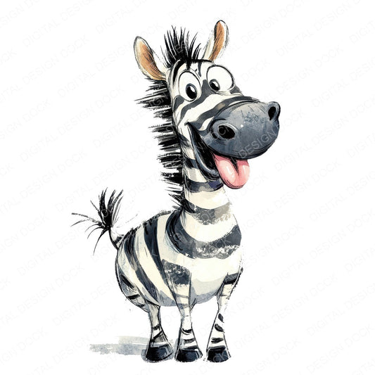 Silly Zebra Character fussy cut sheet in A4 format showing all 12 designs on one printable page