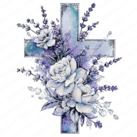 Silver Cross with Frosted Flowers fussy cut sheet in A4 format showing all 12 designs on one printable page
