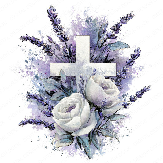 Silver Cross with Frosted Flowers fussy cut sheet in US Letter format showing all 12 designs on one printable page