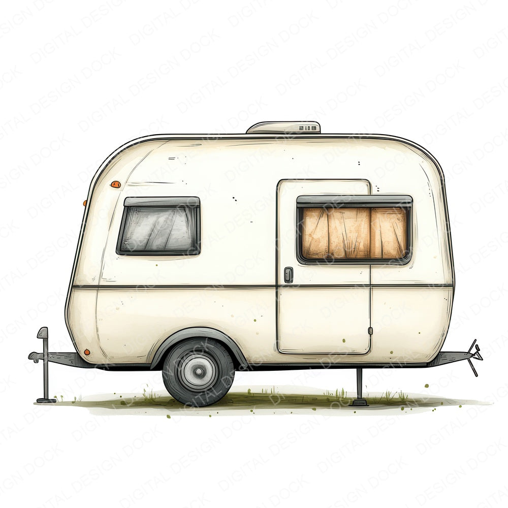 Simple Cartoon Caravan fussy cut sheet in A4 format showing all 12 designs on one printable page