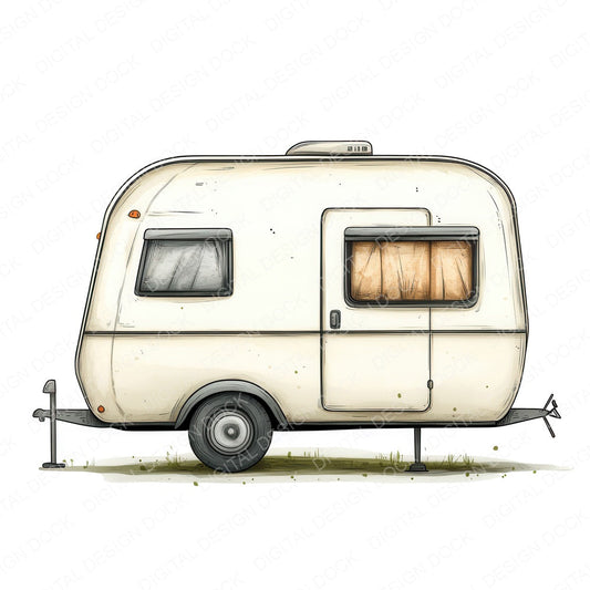 Simple Cartoon Caravan fussy cut sheet in A4 format showing all 12 designs on one printable page