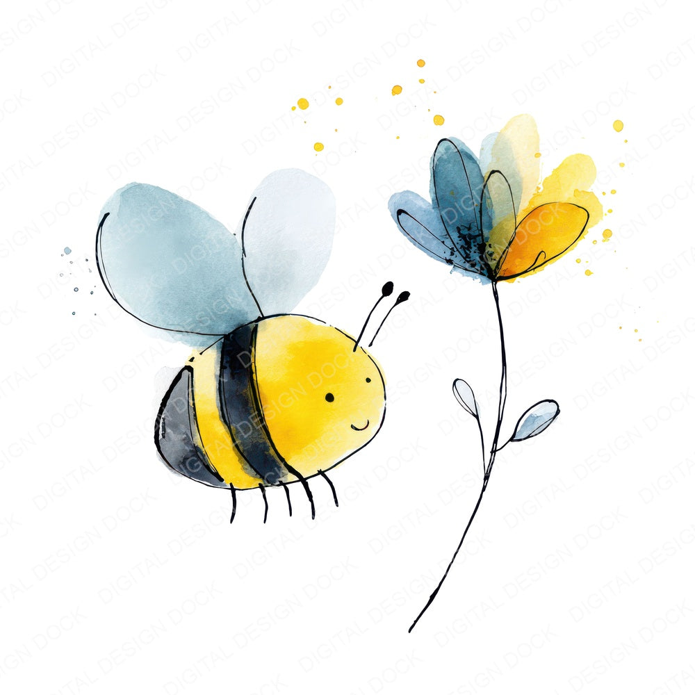 Simple Minimal Bee Illustration Clipart Set (DDD008696)